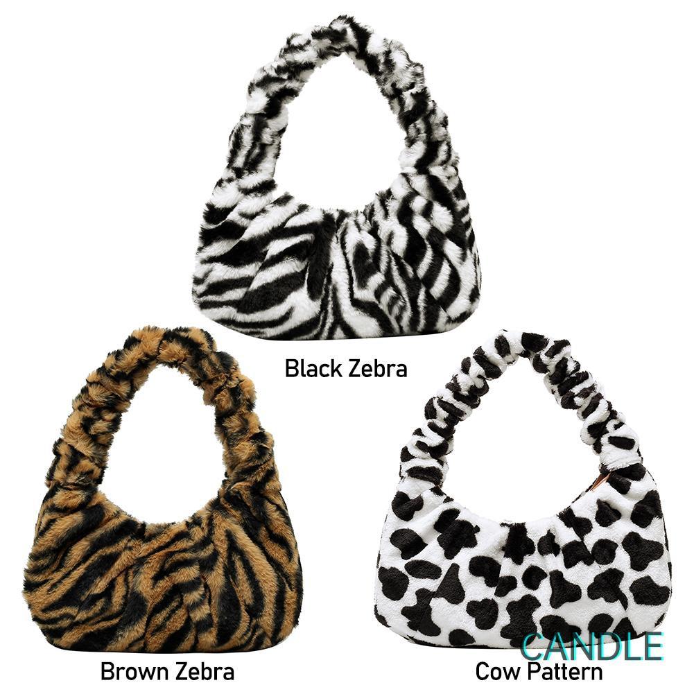 Túi xách nhồi bông đeo vai xếp nếp họa tiết da động vật cho nữ