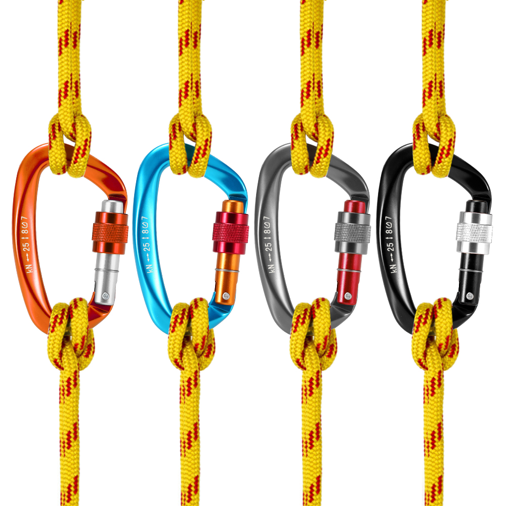 Móc khóa Carabiner chữ D 25KN đa năng, dã ngoại
