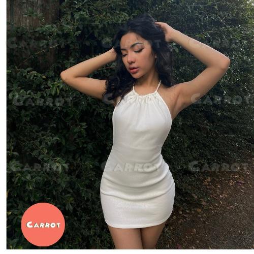 Đầm body sexy hở lưng hở eo váy ôm cổ yếm hở vai cột dây quyến rũ sang chảnh màu đen thun gân carrotxinhdep