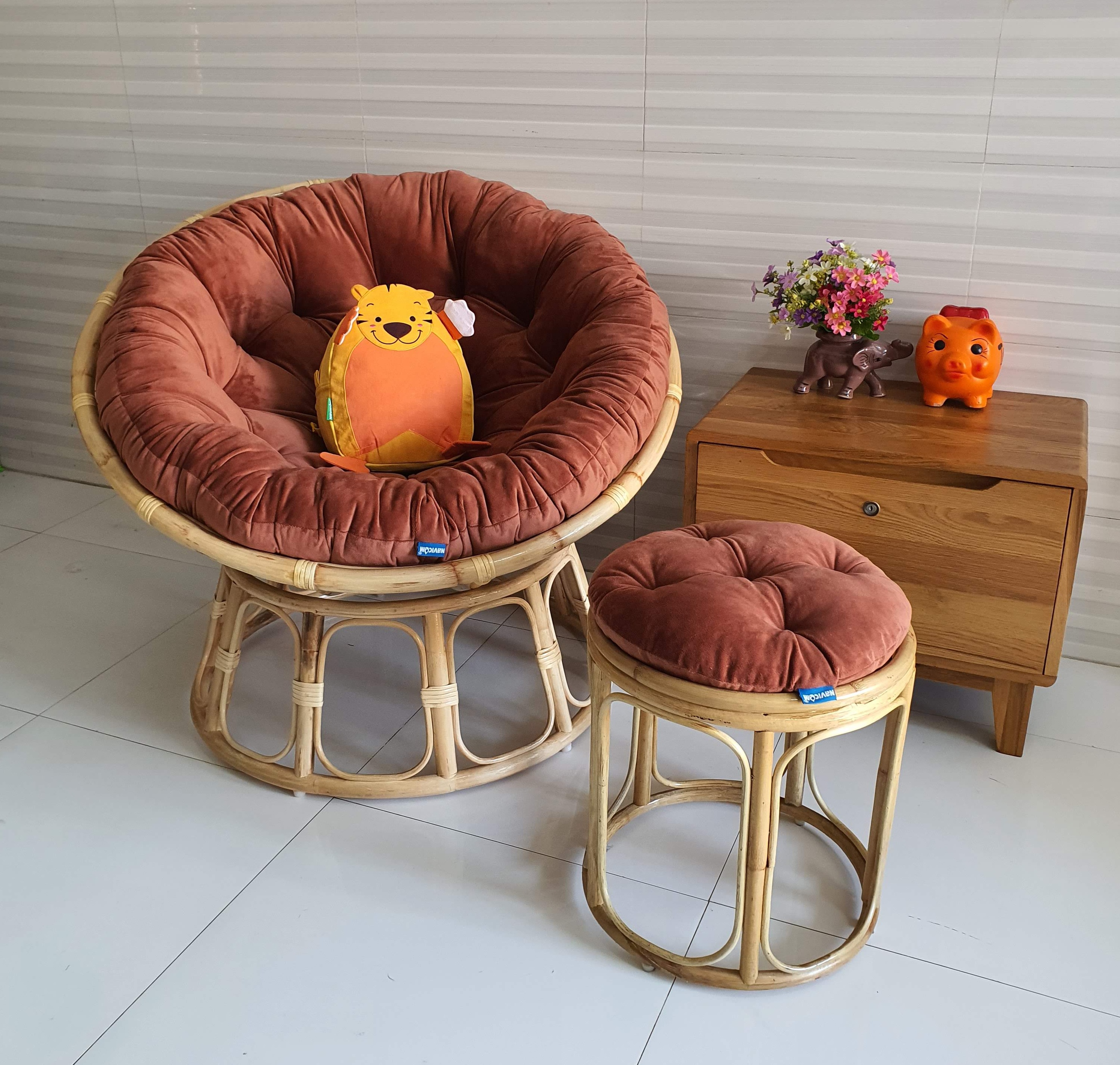 Ghế  thư giãn papasan đủ size  (vải nhung cao cấp màu cam đất)