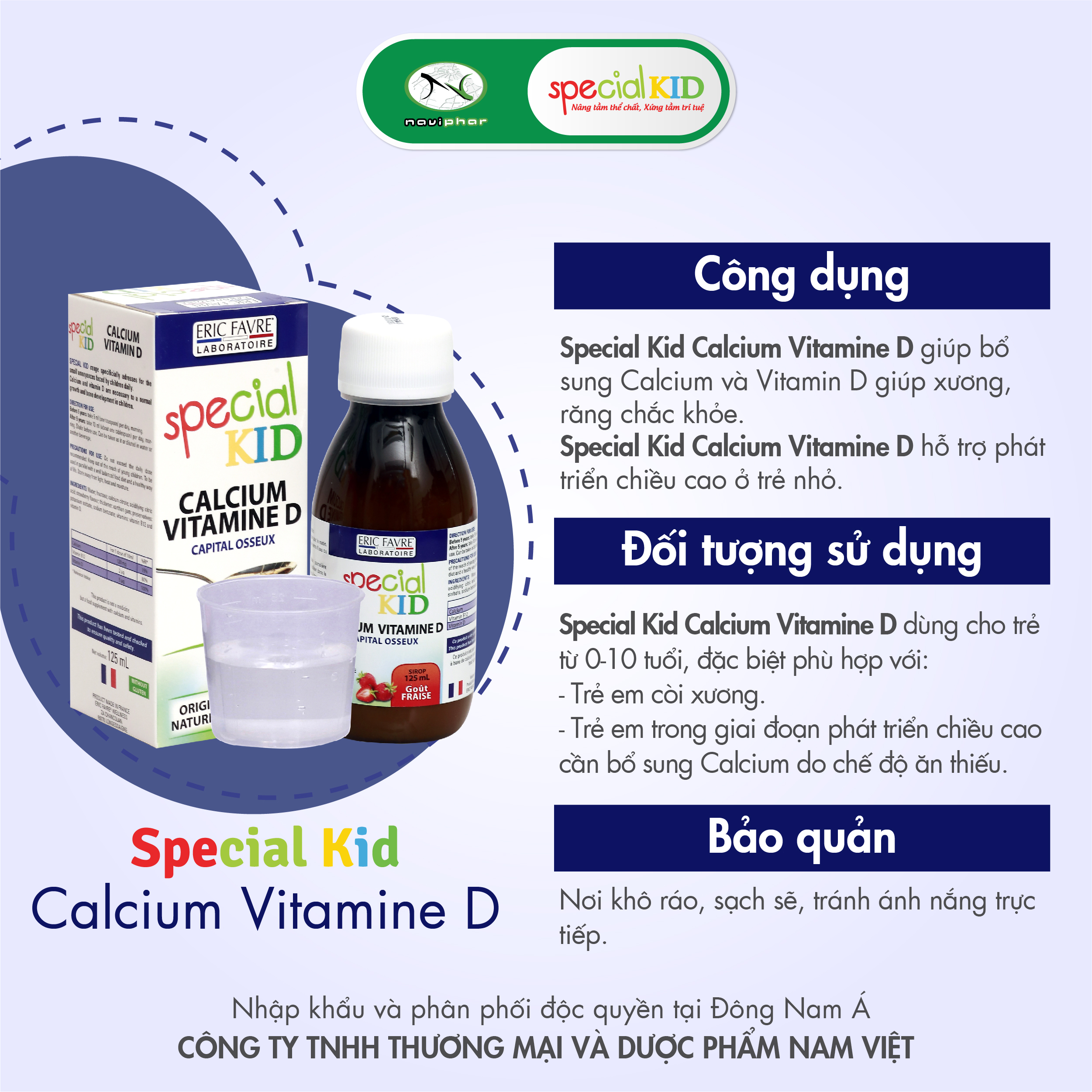 TPBVSK Special Kid Calcium Vitamin D - Bổ sung Canxi và Vitamin D giúp xương, răng chắc khỏe - Giúp con cao lớn hơn (125ml) [Siro – Nhập khẩu Pháp]