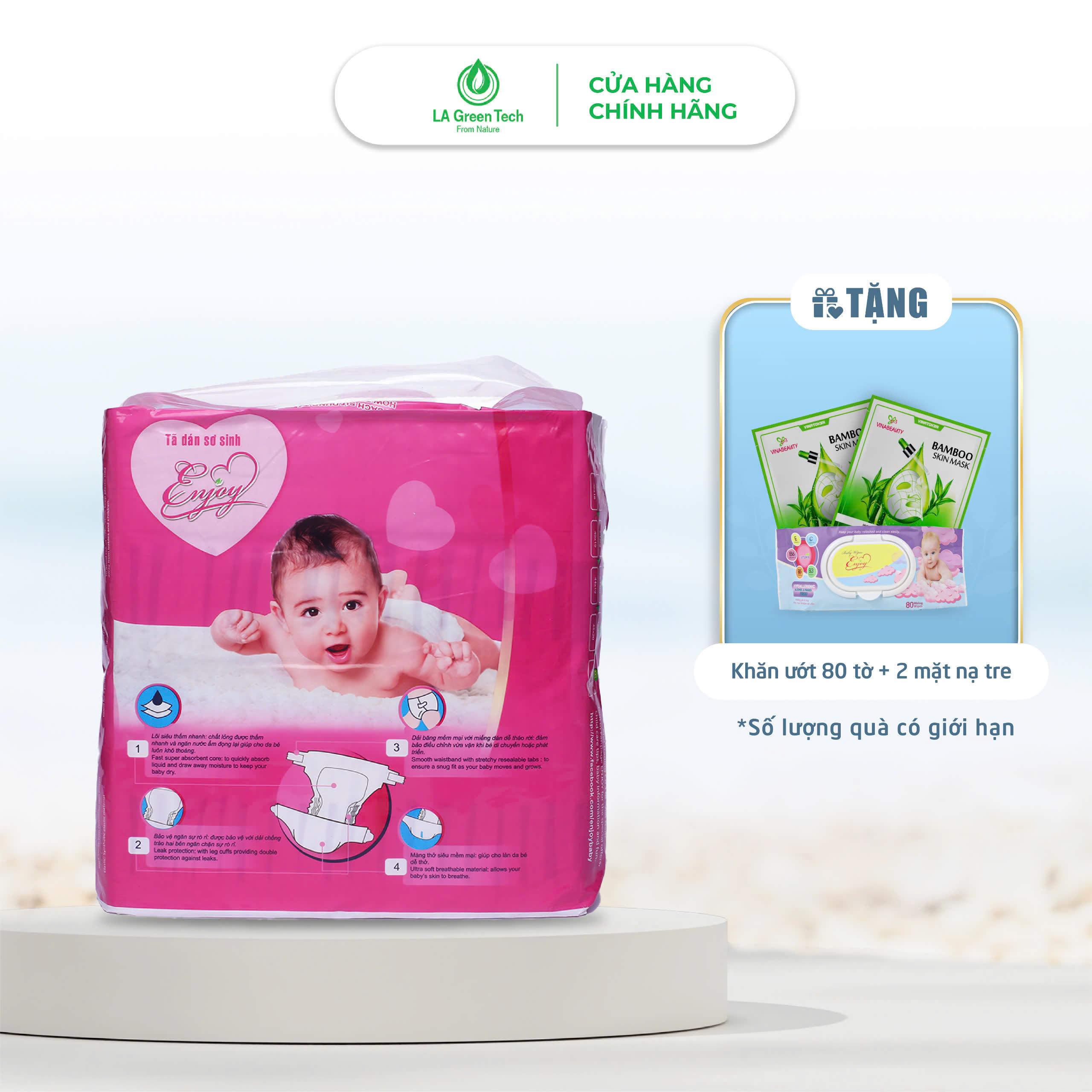 Tã dán sơ sinh Enjoy size S, M, L cho bé từ 4-25kg, mềm mại, thấm hút, chuẩn chất lượng Châu Âu