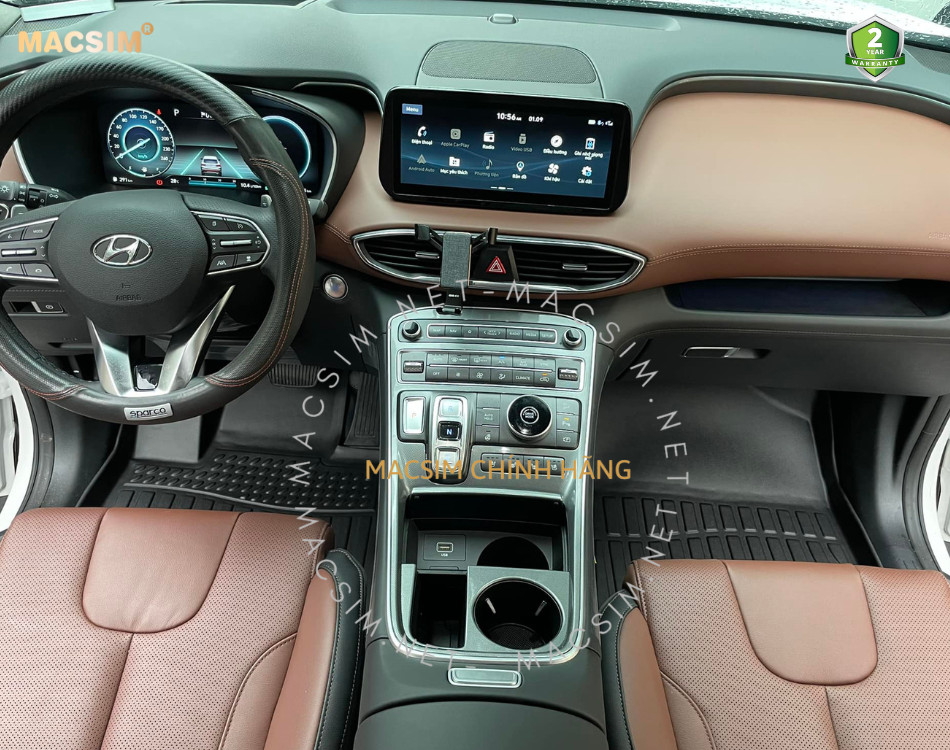 Thảm lót sàn xe ô tô Hyundai Santafe 2019-2023 Nhãn hiệu Macsim chất liệu nhựa TPE cao cấp màu đen