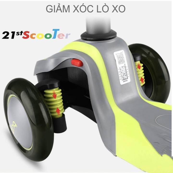 Xe trượt scooter 21st có giảm xóc, 3 bánh phát sáng cho bé -  Tặng bảo hộ 7 món