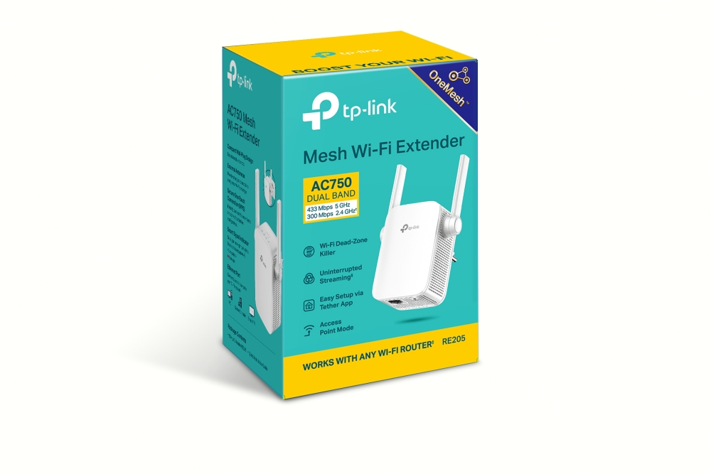 Bộ mở rộng sóng wifi TP-Link RE205 (Chuẩn N/ AC750Mbps/ 2 Ăng-ten ngoài/ 15 User) - Hàng chính hãng FPT phân phối