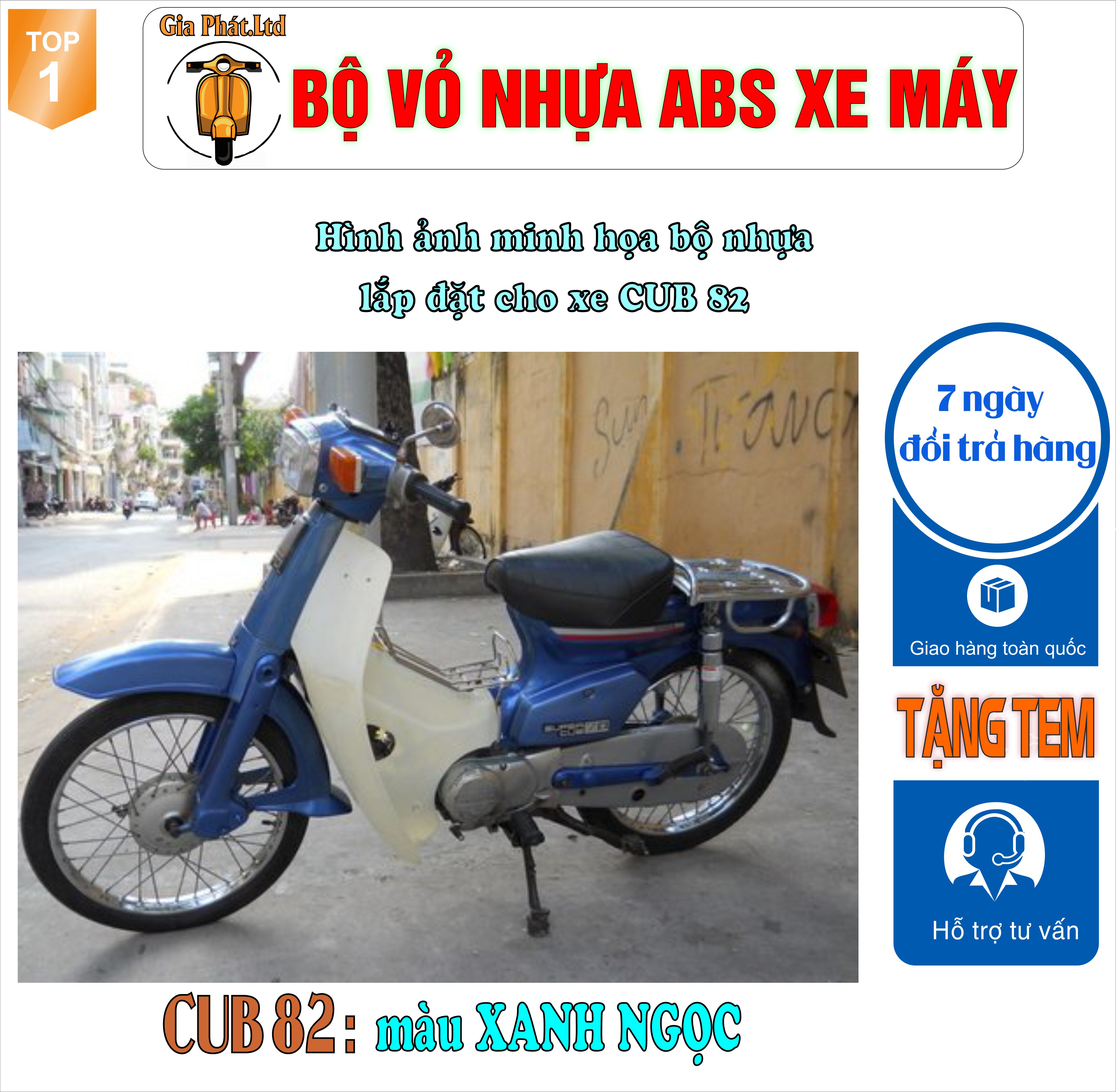 [Tặng tem] Bộ nhựa dàn áo màu XANH NGỌC gắn xe Cub 82 màu XANH NGỌC - TKB-1354