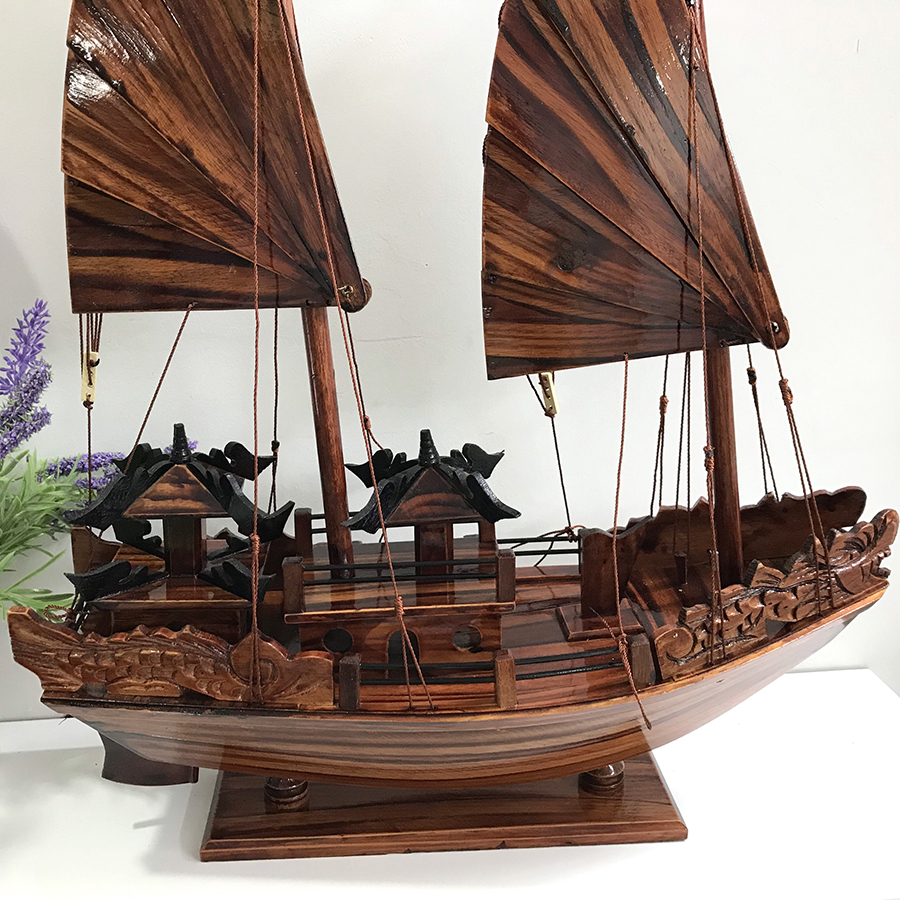 Mô hình thuyền gỗ trang trí Hạ Long Rồng - thân tàu 40cm - gỗ tràm