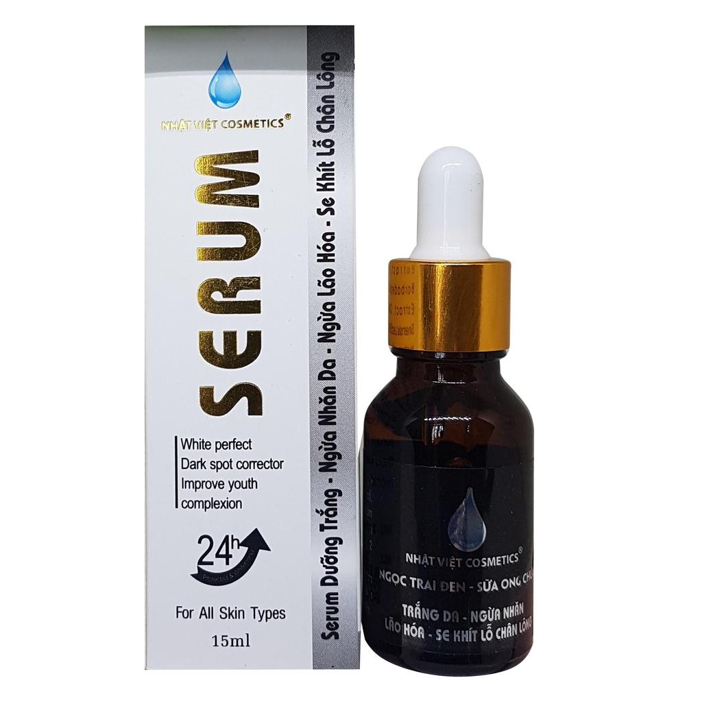 SERUM DƯỠNG TRẮNG NGỪA NHĂN DA NGỪA LÃO HÓA SE KHÍT LỖ CHÂN LÔNG NGỌC TRAI ĐEN SỮA ONG CHÚA NHẬT VIỆT COSMETICS 15ML