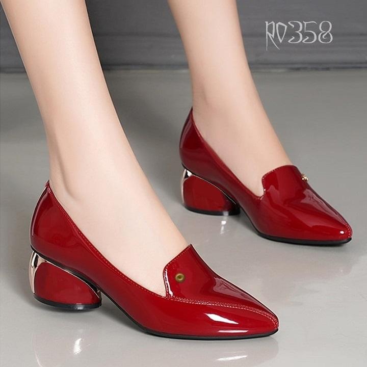 Giày búp bê nữ cao gót 2 phân hàng hiệu rosata đẹp hai màu đen đỏ ro358