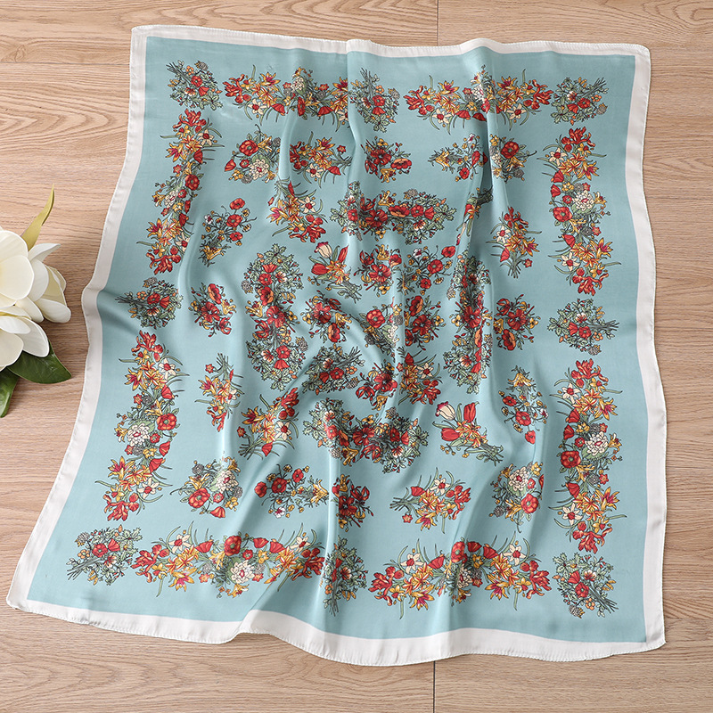 Khăn Lụa Vuông Cao Cấp Bông Hoa - Chất Liệu Lụa Chiffon - 70x70cm - Mã KL033