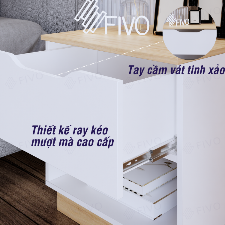 Tủ Đầu Giường Mini Hộc Tủ Có Ray Kéo Cao Cấp Thiết Kế Hiện Đại FIVO FT18 Phù Hợp Với Mọi Không Gian Phòng Ngủ