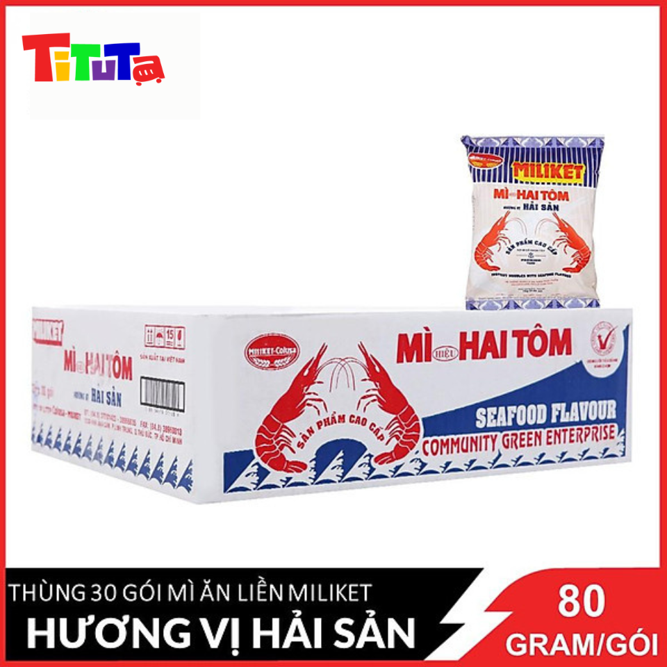 Mì ăn liền Miliket Hai tôm hương vị hải sản 75gX30