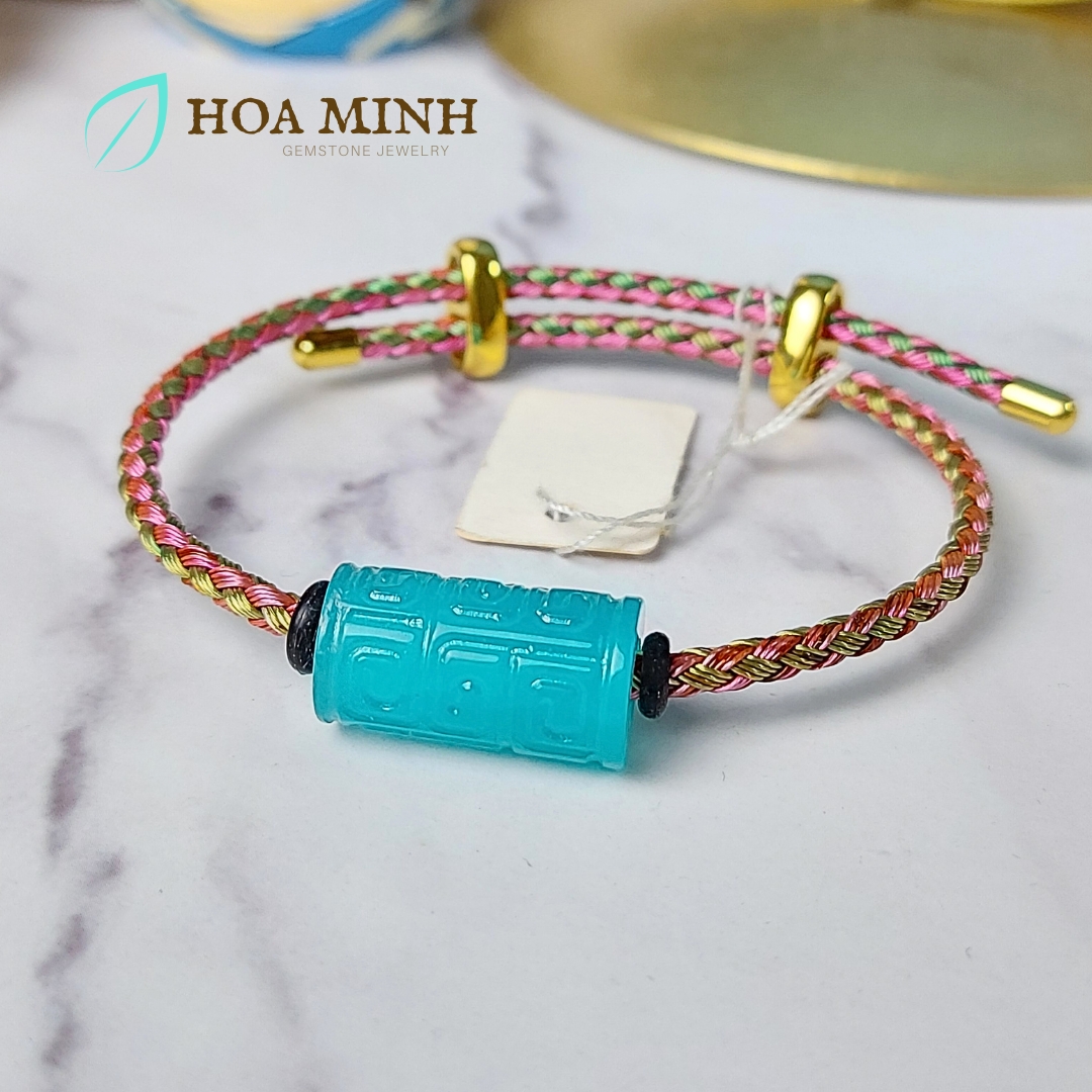 Vòng tay sợi dây cáp phối lu thống đá Amazonite size 11x20 li chạm khắc hoa văn thanh lịch, thời trang