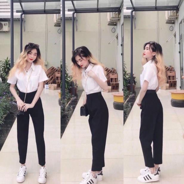 Áo sơ mi nữ công sở dáng xuông áo sơ mi cộc túi ngực chất vải đẹp thời trang Banamo Fashion 321