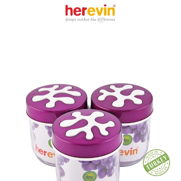 Bộ 3 Hũ Thuỷ Tinh Tròn Trơn Herevin 425ml - HEHU135357-812