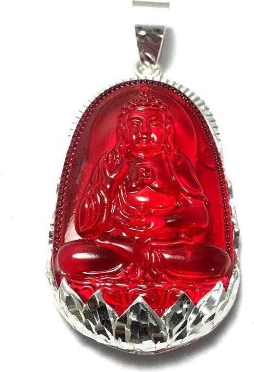 Mặt dây nam bản mệnh ngài ADIDA màu đỏ bọc đài sen bạc ta phay sáng cho người tuổi Tuất - Tuổi Hợi Bạc QTJ - MBM25