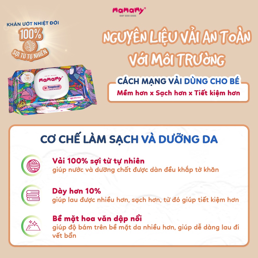 Khăn ướt Mamamy Tropical Premium tinh dầu cúc vạn thọ/ không mùi, có nắp 60 tờ