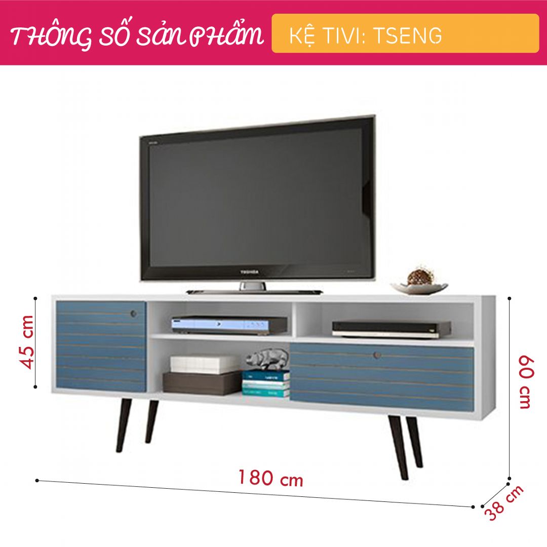 Kệ tivi gỗ hiện đại SMLIFE Tseng | Gỗ MDF dày 17mm chống ẩm | D180xR38xC60cm