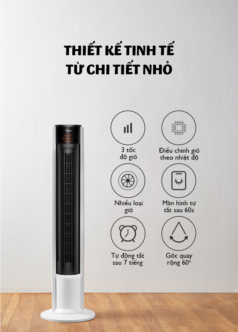 Quạt tháp MIDEA ZAC10BR điều khiển từ xa thông minh - Hàng chính hãng