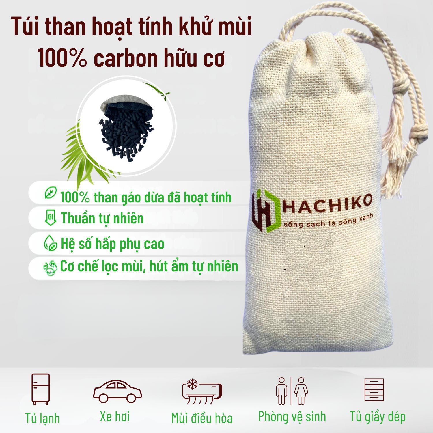 Túi than hoạt tính Hachiko khử mùi ô tô, khử mùi tủ giầy dép quẩn áo, hút ẩm khử mùi hôi trong phòng, khử độc, làm từ 100% gáo dừa