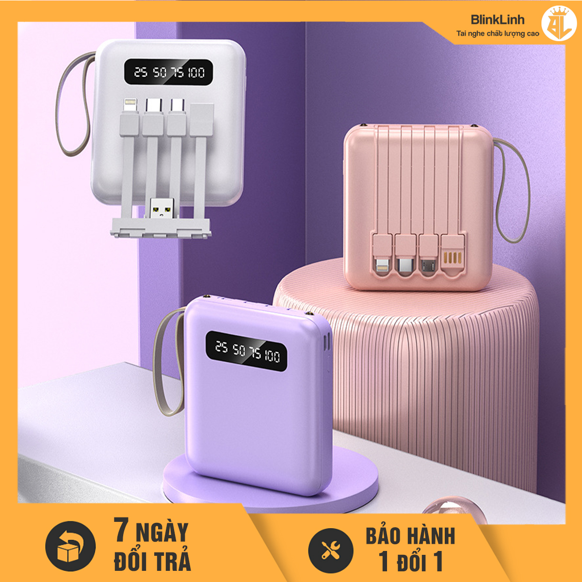 Pin Sạc Dự Phòng Vuông dễ thương Mini Power Bank 20000mAh phiên bản mới dung tích lớn chất lượng, cục pin dự phòng tích hợp nhiều cổng tiện lợi, Micro USB, Type C, USB Type-C, USB 3.0, Sạc nhanh, 10001-20000mAh