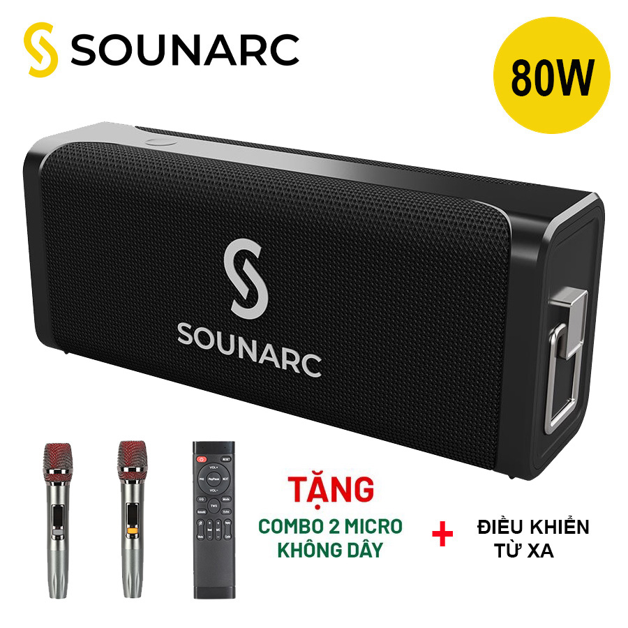 Loa Karaoke Bluetooth Di Động Sounarc M1 Công Suất 80W, Tặng Kèm 2 Micro Không Dây và Remote Loa Hát Kraoke Gia Đình Kết Nối Bluetooth Usb Aux Thuận Tiện - Hàng Chính Hãng