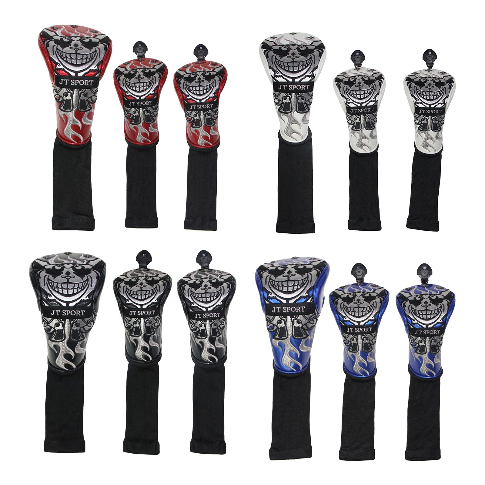 Embroidery Golf Head Covers Driver 1 3 5 Fairway Woods Headcovers Long Neck Knit Head Covers for Golf Club Fits All Fairway and Driver Clubs 3pcs