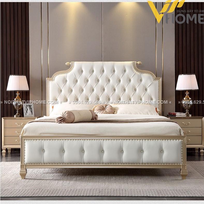 Giường ngủ bọc da nhập khẩu phong cách tân cổ điển đẹp GBD-00132.