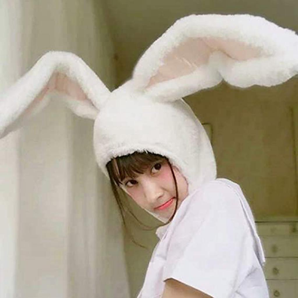 Women Girls Warm Rabbit Ear Moving Jumping Hat Plush Hat