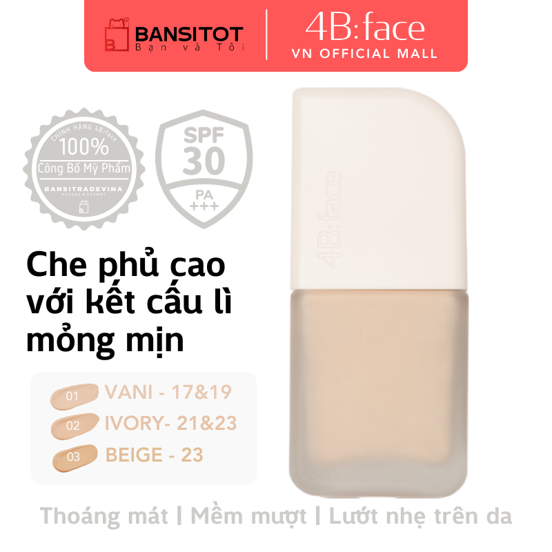 Kem nền mỏng nhẹ lâu trôi 4B:face Forever Velvet Foundation 30g 4bface