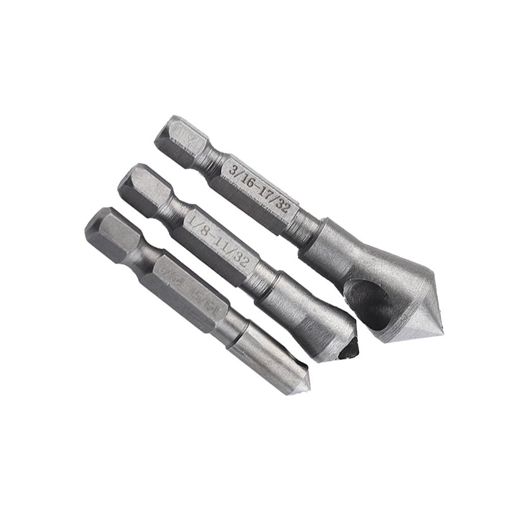 3pcs Hex Blade Countersink Power Drill Bit Chamfer Oblique Hole Deburring