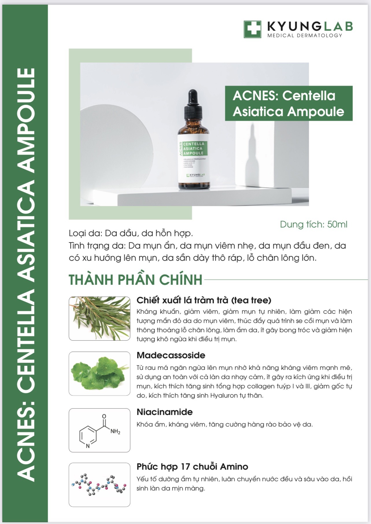 Serum giảm mụn ngừa mụn Kyunglab acnes centella asiatica ampoule 50ml chính hãng