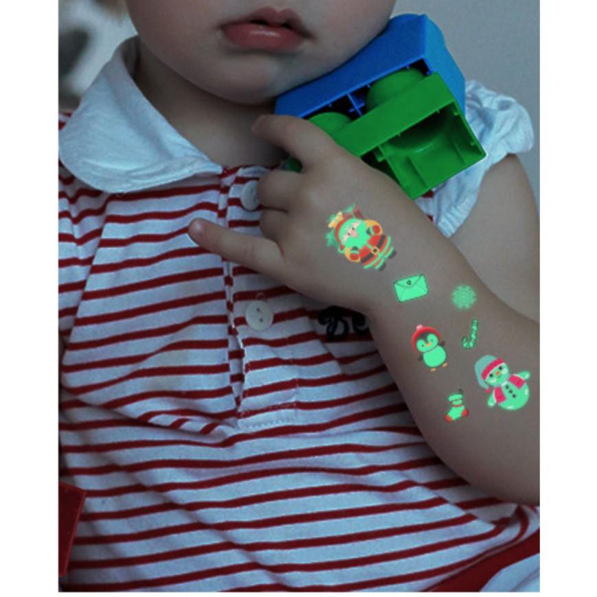 Hình xăm dán giáng sinh tattoo noel phát sáng 10x6cm+ quà tặng kèm