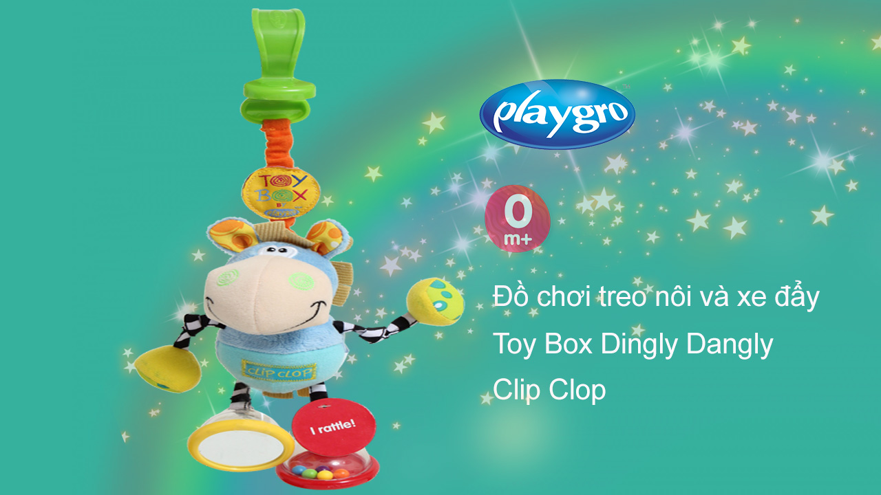 Đồ chơi treo nôi và xe đẩy Playgro Toy Box Dingly Dangly Clip Clop, cho bé sơ sinh đến 24 tháng