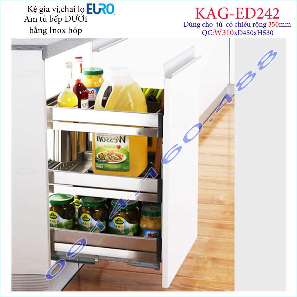 Kệ Gia vị KAG-ED242-35cm, kệ đựng gia vị Euro Inox hộp cao cấp ray giảm chấn âm tủ bếp 30cm