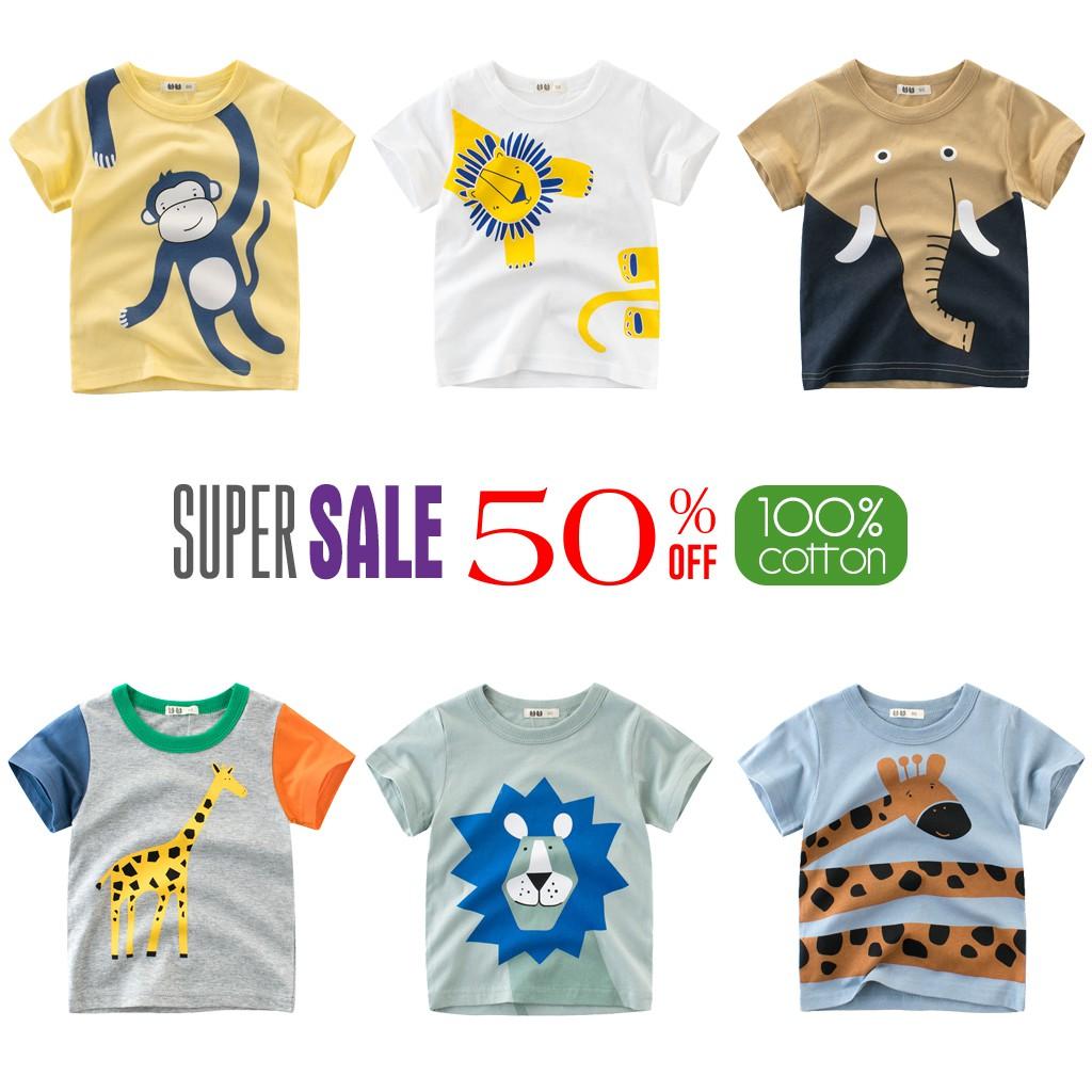 Áo thun cotton cho bé trai in động vật chất cotton 100%