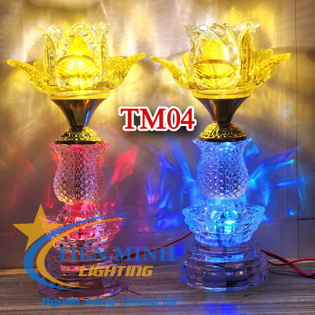 Đèn Thờ Hoa Sen Thủy Tinh TM04, Tự động đổi màu, đèn Led  cho khả năng chiếu sáng, tuổi thọ đèn đến 5000h, Thân đèn làm bằng thủy tinh cao cấp