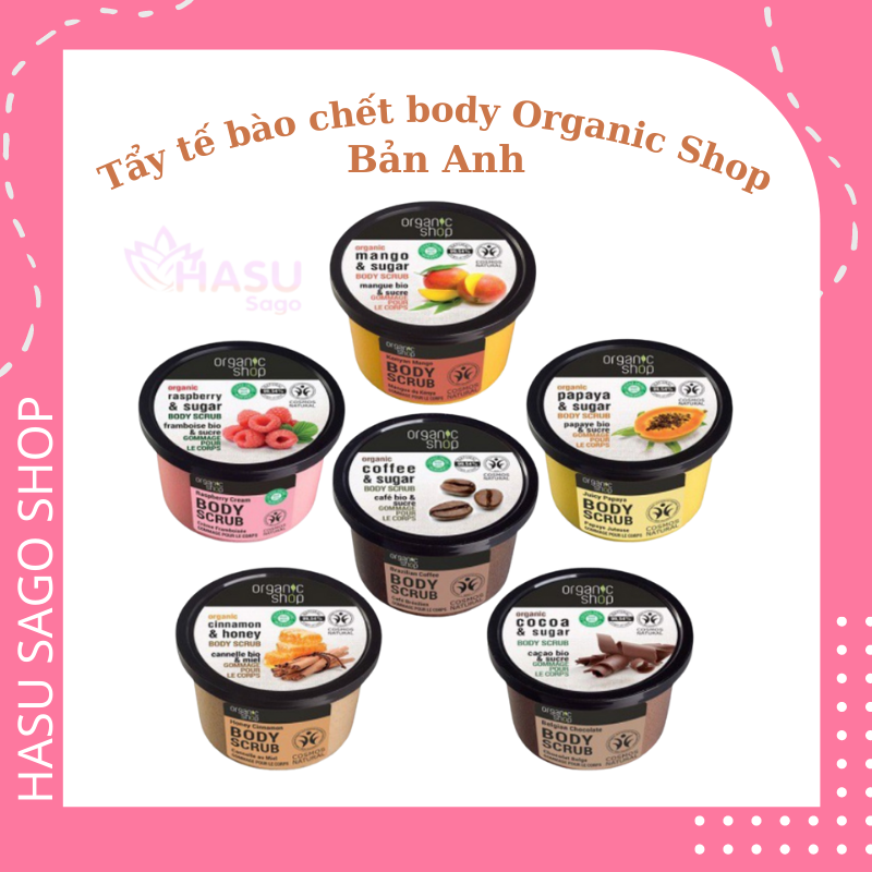 Tẩy Da Chết Body Organic Shop Dưỡng Da Trắng Sáng (Bản Anh) 250ml