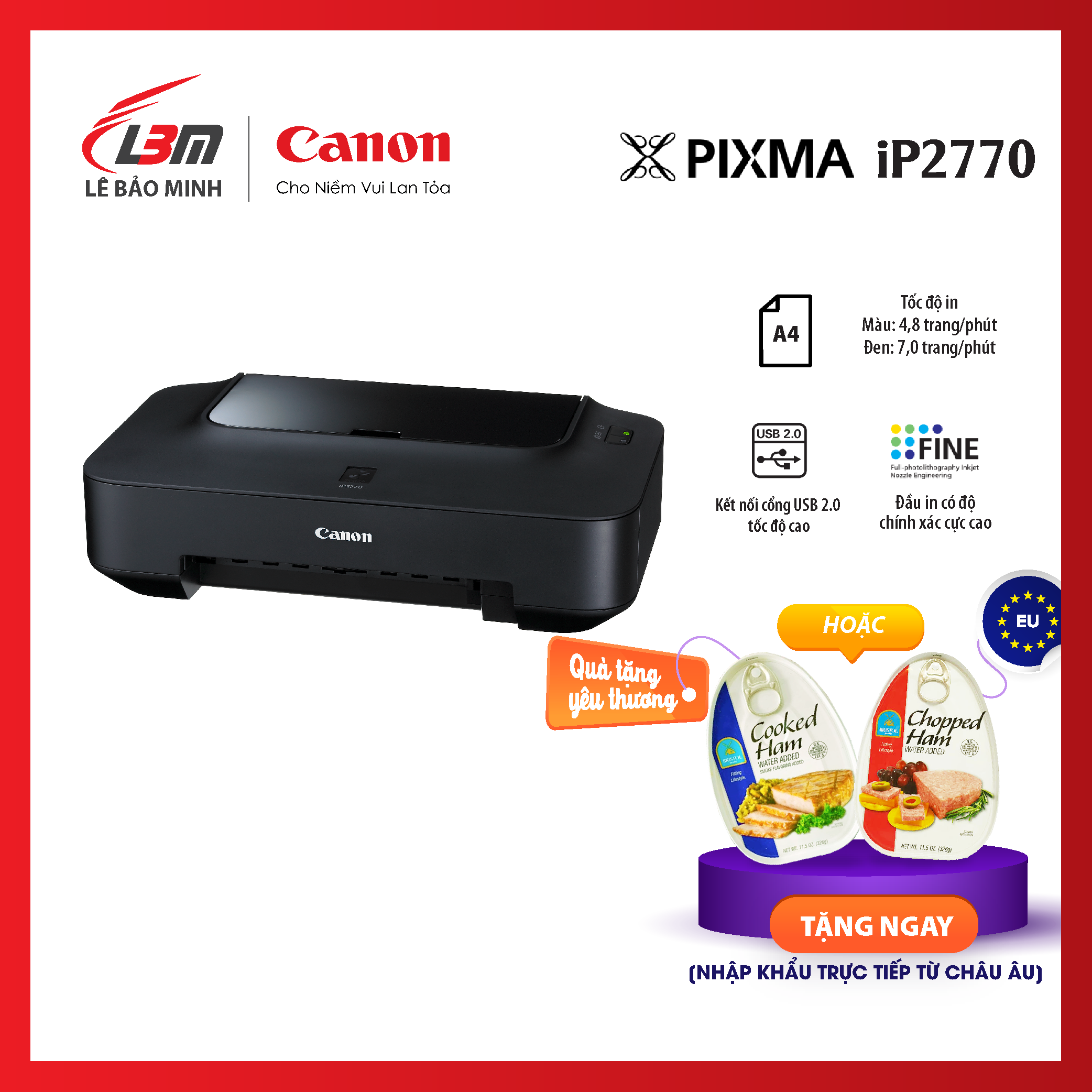 Máy in phun màu A4 Canon Ip2770 -  Hàng chính hãng Lê Bảo Minh