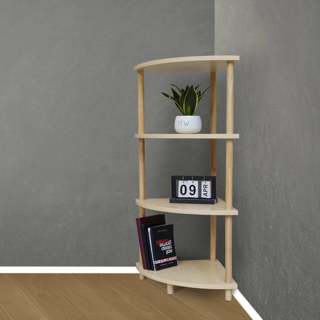 KỆ GÓC TƯỜNG TRANG TRÍ 4 TẦNG MÀU GỖ - CORNER SHELF 4F