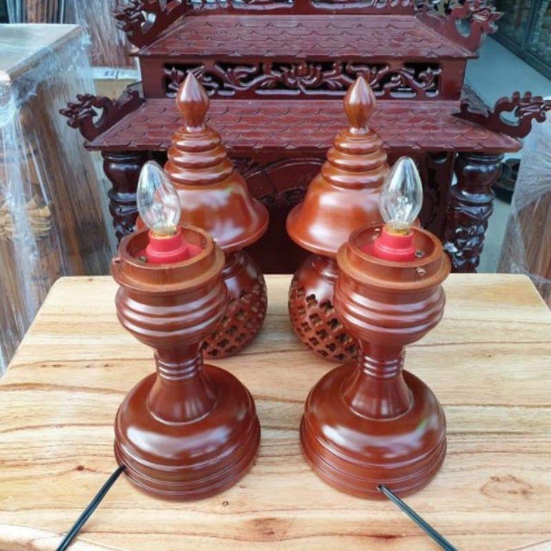 cặp đèn thờ gỗ xà cừ size 48 hàng cao cấp loại 1