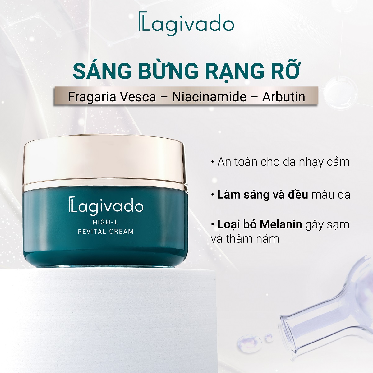 Kem dưỡng trắng da mặt Lagivado High-L Revital Cream với Fragaria vesca 51,4%, Niacinamide 5% - 50 g