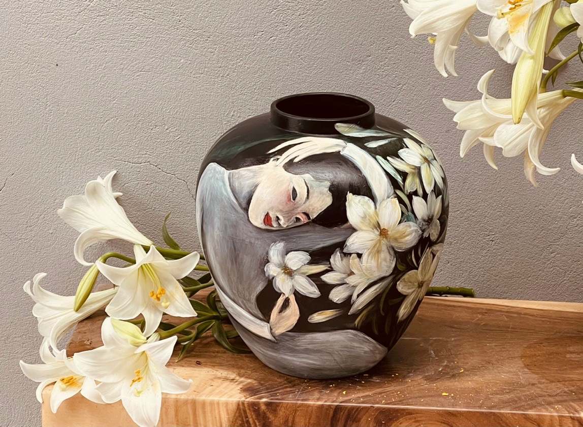 Lọ hoa gốm sứ Bát Tràng cao cấp vẽ 3D cao 30cm