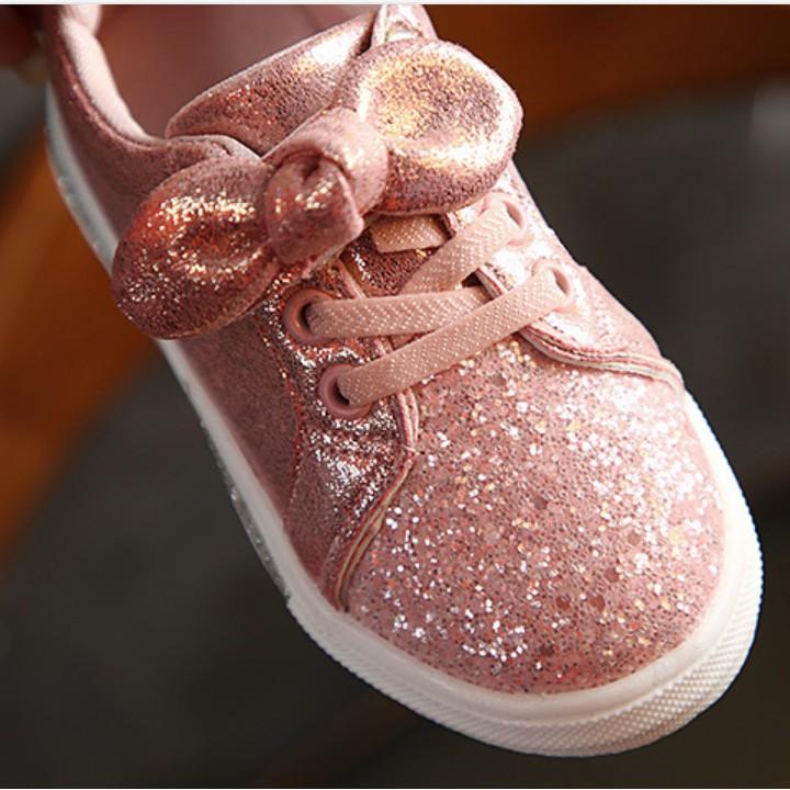 Giày búp bê công chúa kim tuyến óng ánh đính nơ siêu dễ thương cho bé 21209 (size 26-35)