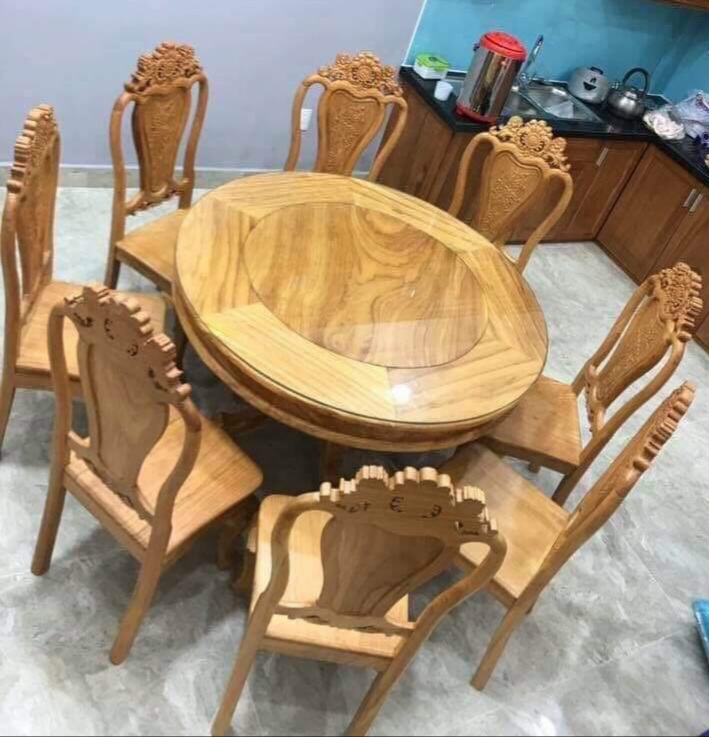 Bàn ăn tròn 10 ghế gỗ gõ đỏ cao cấp 100%