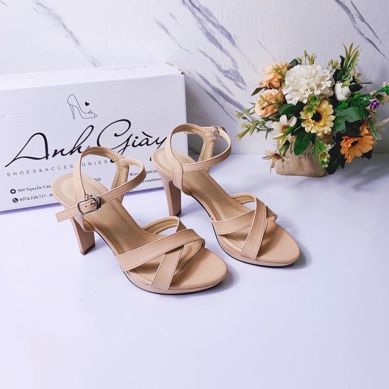 SD15 - Sandal quai chéo da lì đúp đế gót trụ mảnh 9p VNXK cực chắc chân phù hợp đi làm , dự tiệc
