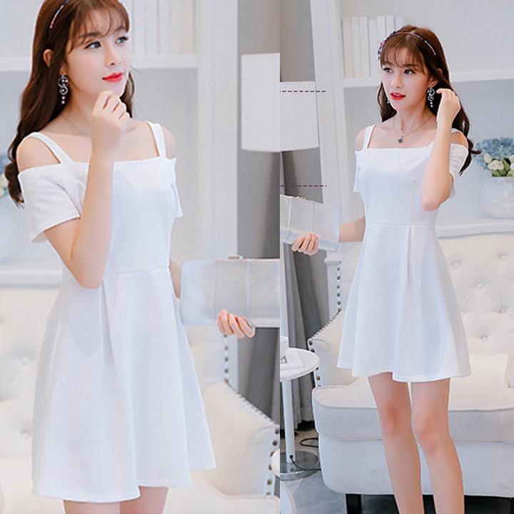 Váy đầm trắng dự tiệc thiết kế body trễ vai xẻ tà v2991  Shopvaydepvn