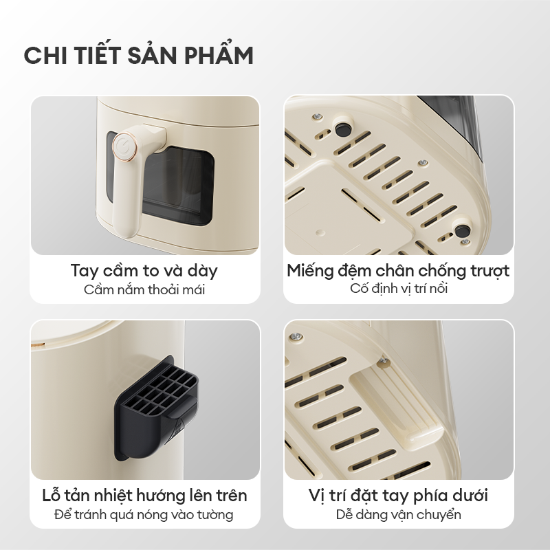 Nồi chiên không dầu 5L Gaabor AF-45M01A mặt kính trong suốt vừa con gà 1.5kg công suất 1350W - Hàng chính hãng