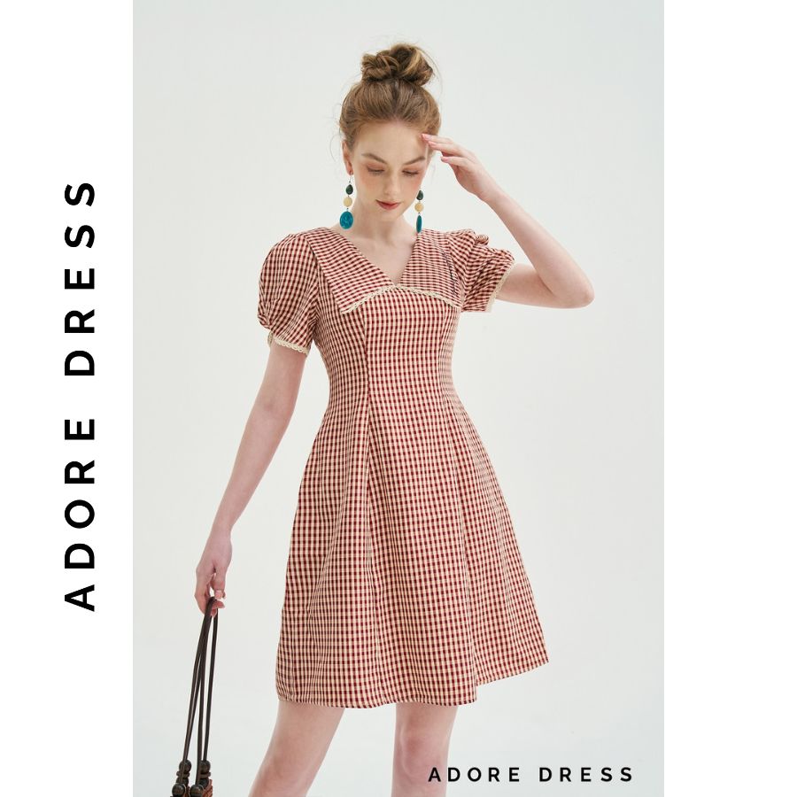 Đầm  Mini dresses casual style thô karo đỏ 311DR1096 ADORE DRESS
