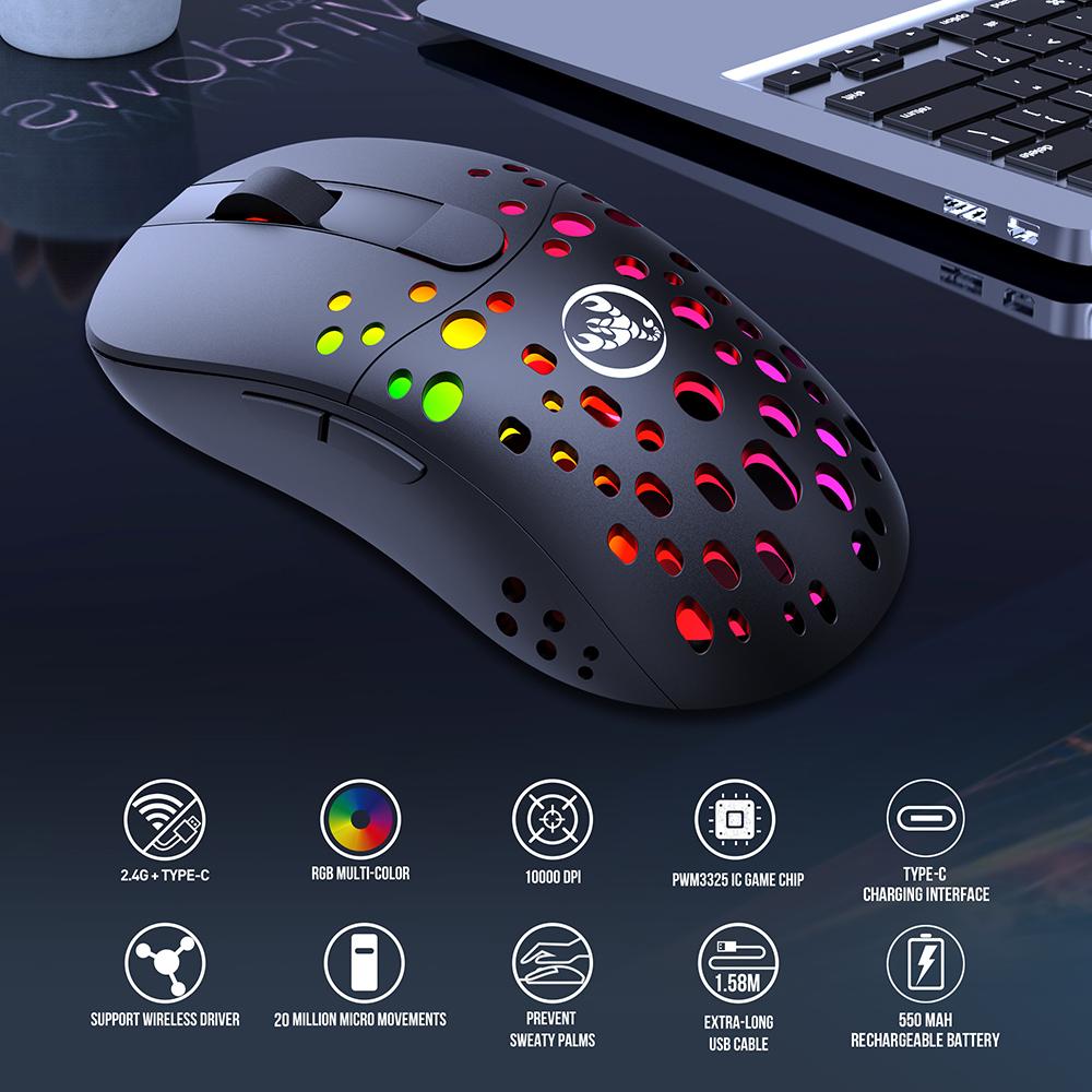 HXSJ T100 Type-C Wired & 2.4G Wireless 10000DPI Programmable RGB Backlit Mouse 6 Adjustable DPI Levels